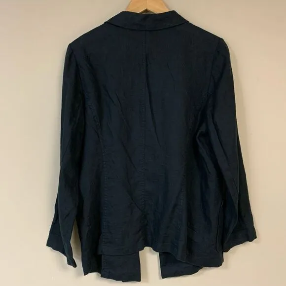 🆕 NEW CHICO'S Linen Blazer Women's Medium Black Summer Jacket Lightweight Beach