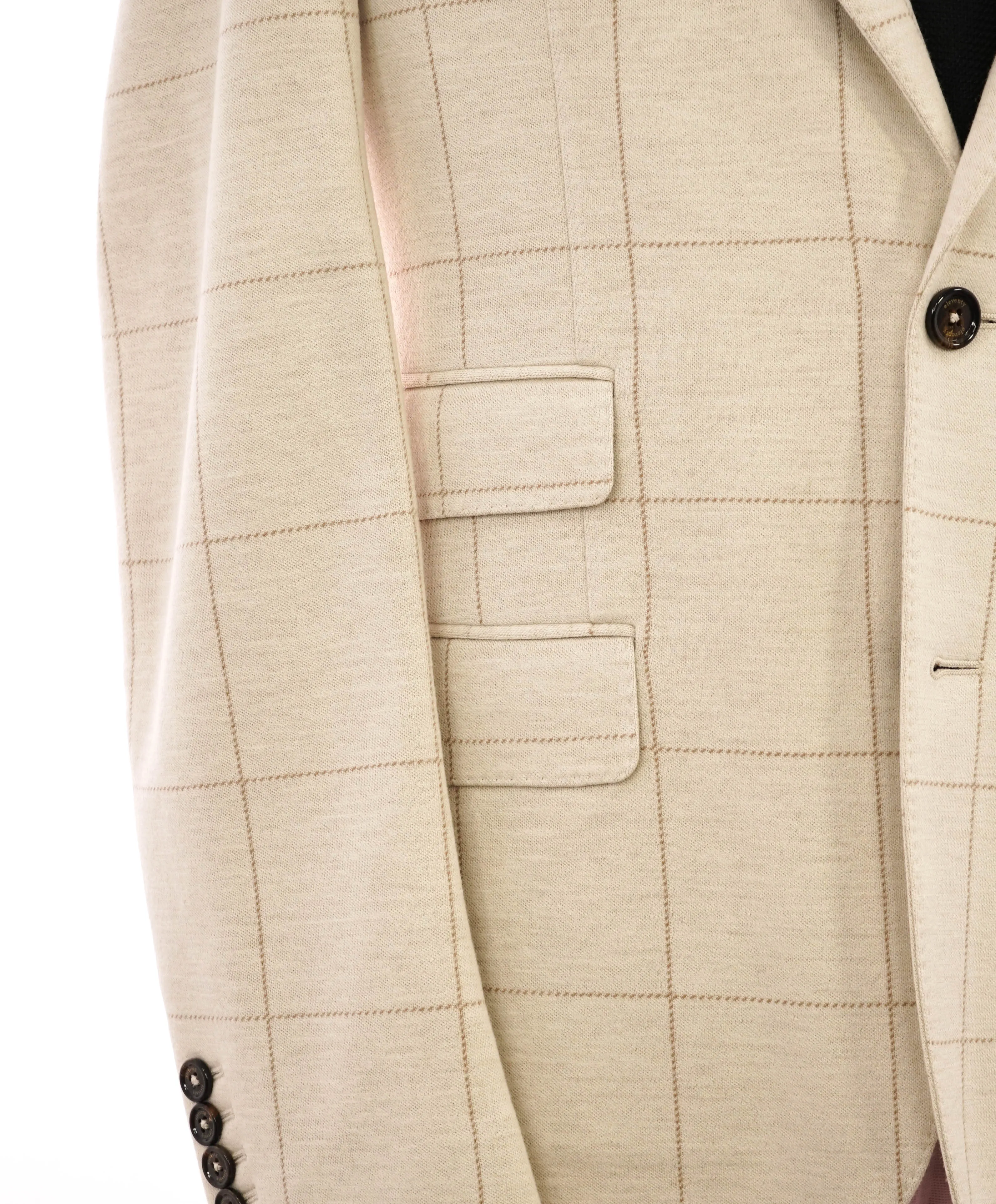 $1,495 ELEVENTY - Windowpane Beige & Ivory Sweater Jacket Blazer - 40US (50 EU)