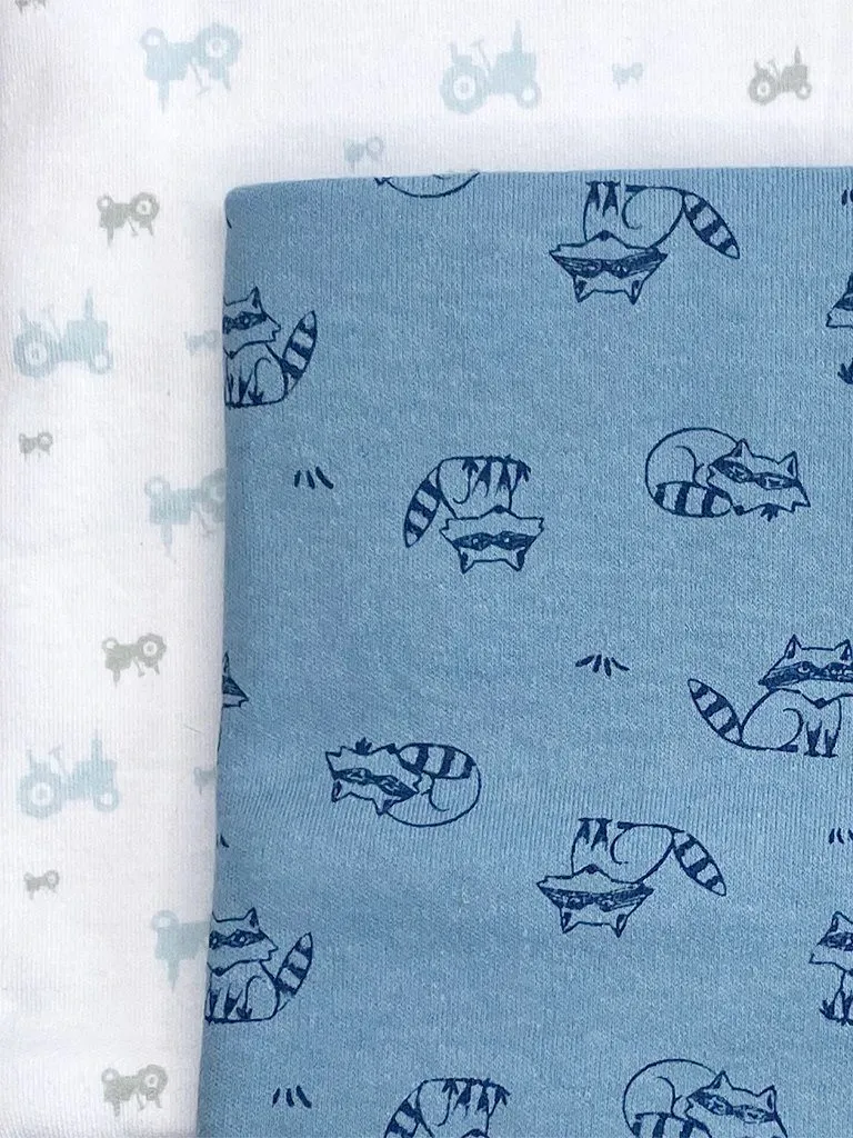 2 Pack, Organic Cotton Blankets, Raccoons / Tractors, 70 x 70 cm