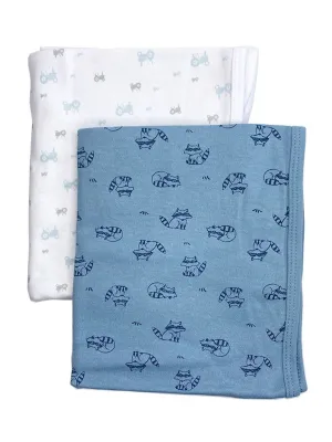 2 Pack, Organic Cotton Blankets, Raccoons / Tractors, 70 x 70 cm