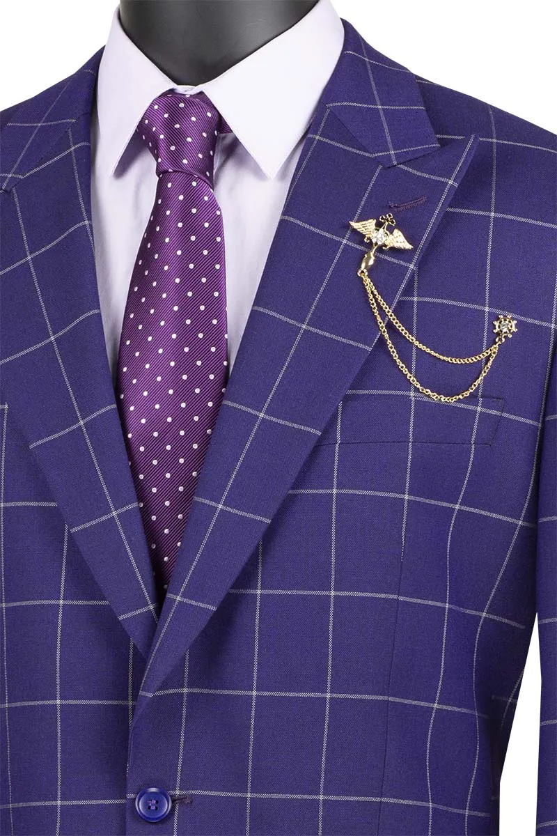 2 Piece Windowpane Suit (Purple) 2RW-2