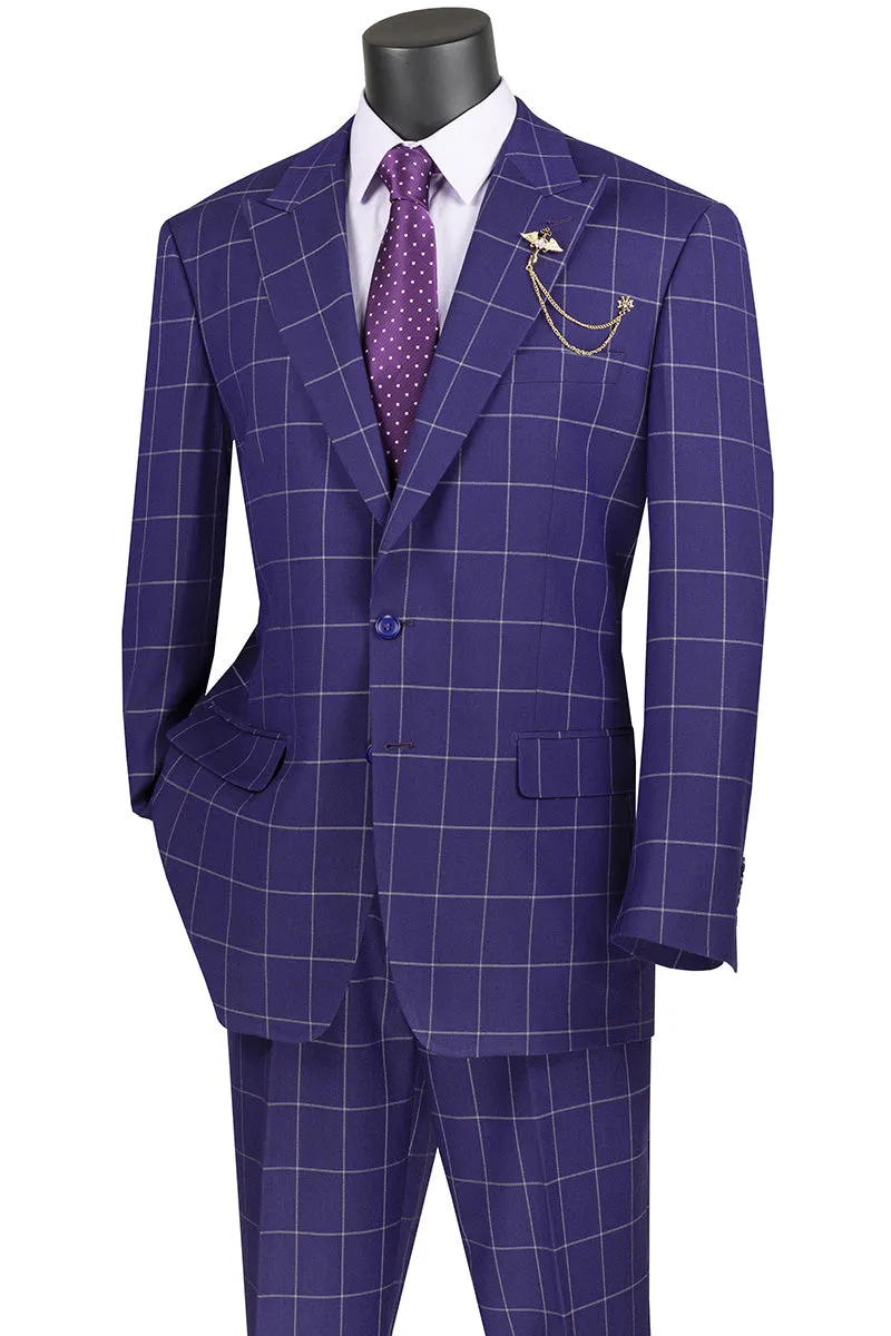 2 Piece Windowpane Suit (Purple) 2RW-2