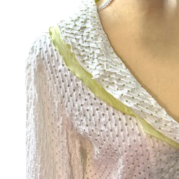 5 for $25! Nabi White Lime Green Ruffle Eyelet Blazer Jacket Size S