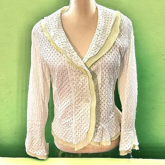 5 for $25! Nabi White Lime Green Ruffle Eyelet Blazer Jacket Size S