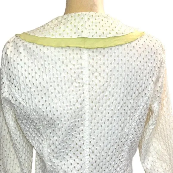 5 for $25! Nabi White Lime Green Ruffle Eyelet Blazer Jacket Size S