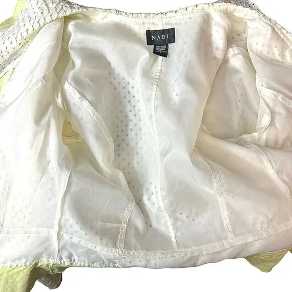 5 for $25! Nabi White Lime Green Ruffle Eyelet Blazer Jacket Size S