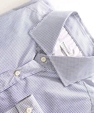 $795 BRUNELLO CUCINELLI - "BASIC FIT" Blue Gingham Micro Check Shirt - XL