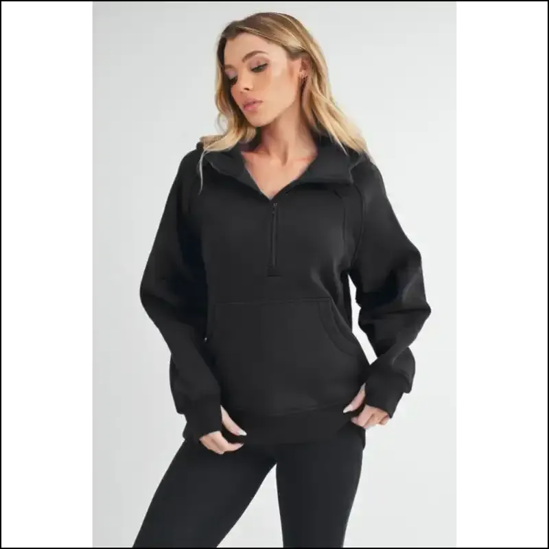 Aemi Co Chic Half Zip Raglan Sweatshirt with Kangaroo Pocket