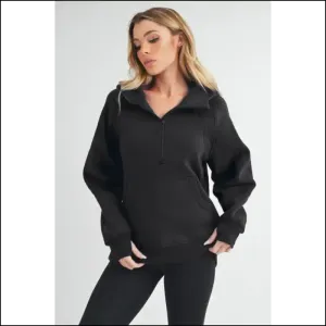 Aemi Co Chic Half Zip Raglan Sweatshirt with Kangaroo Pocket