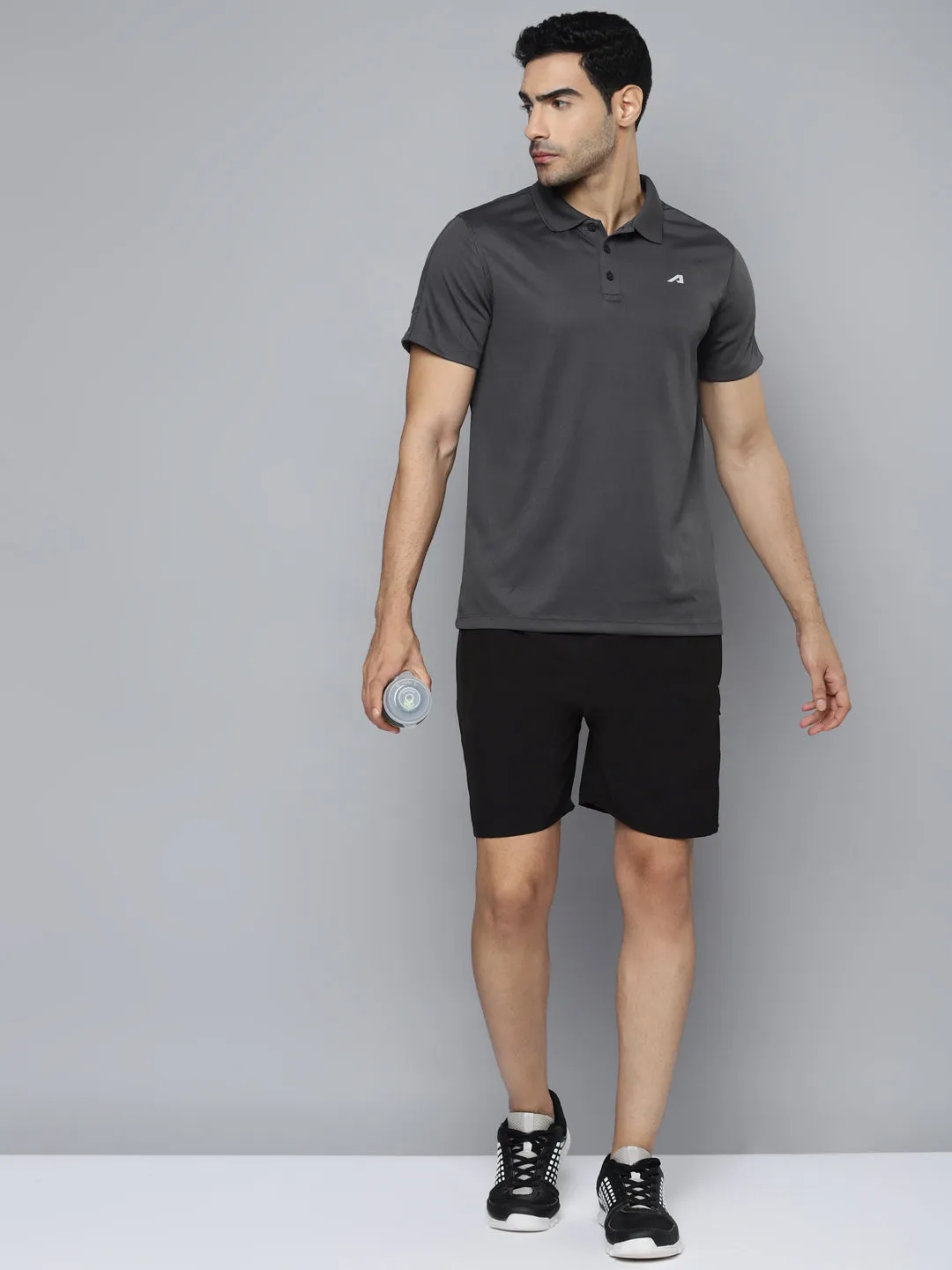 Alcis Men Charcoal Polo Collar Slim Fit T-shirt