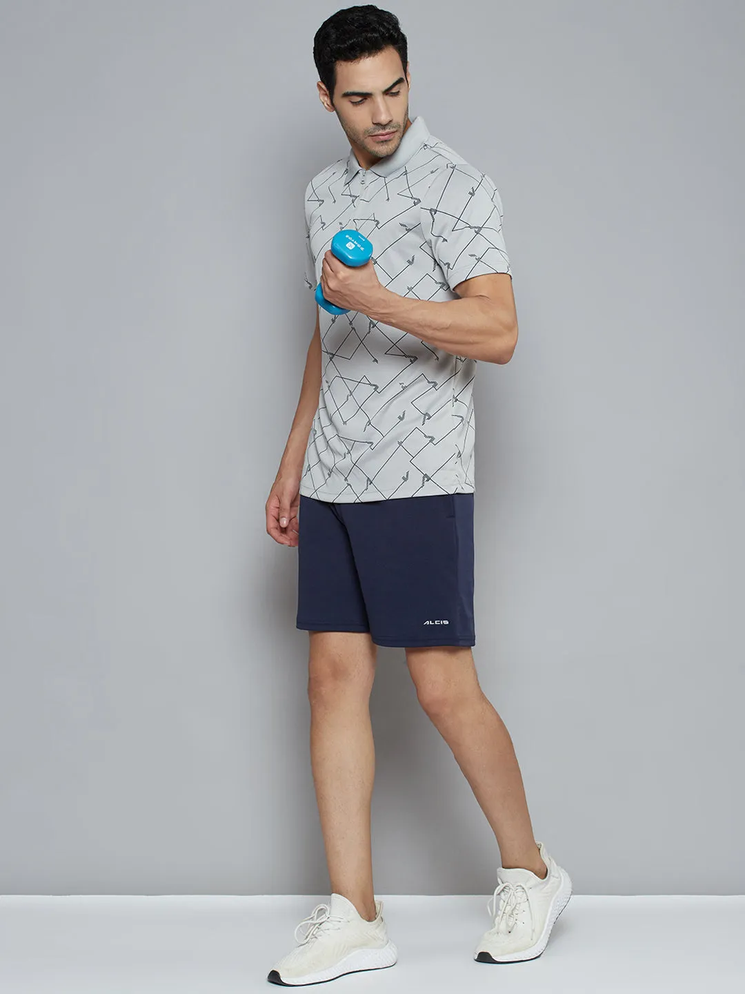 Alcis Men Grey Abstract Print Polo Collar Slim Fit T-shirt
