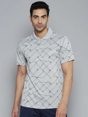 Alcis Men Grey Abstract Print Polo Collar Slim Fit T-shirt