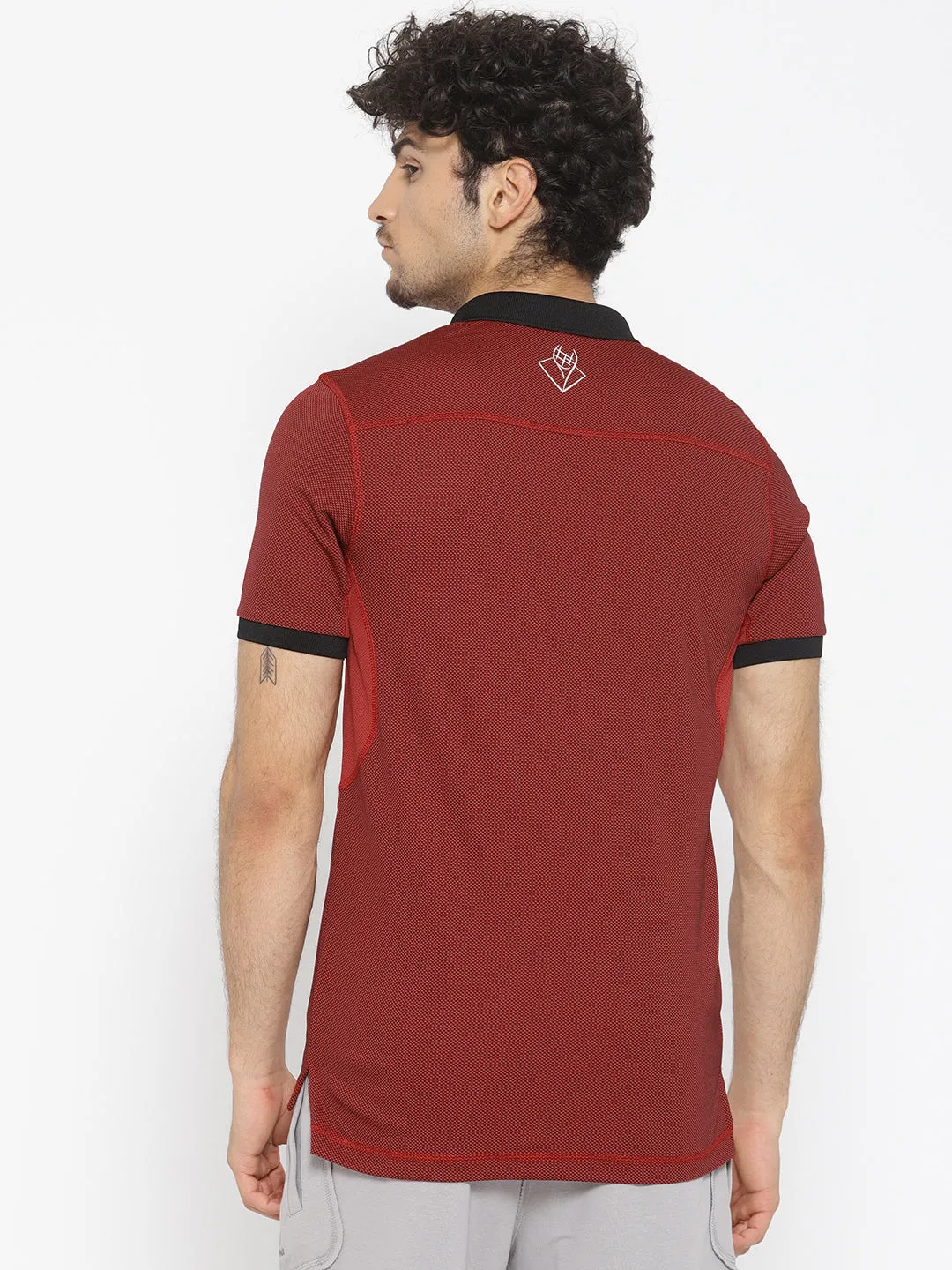 Alcis Men Maroon Self Design Polo Collar T-shirt