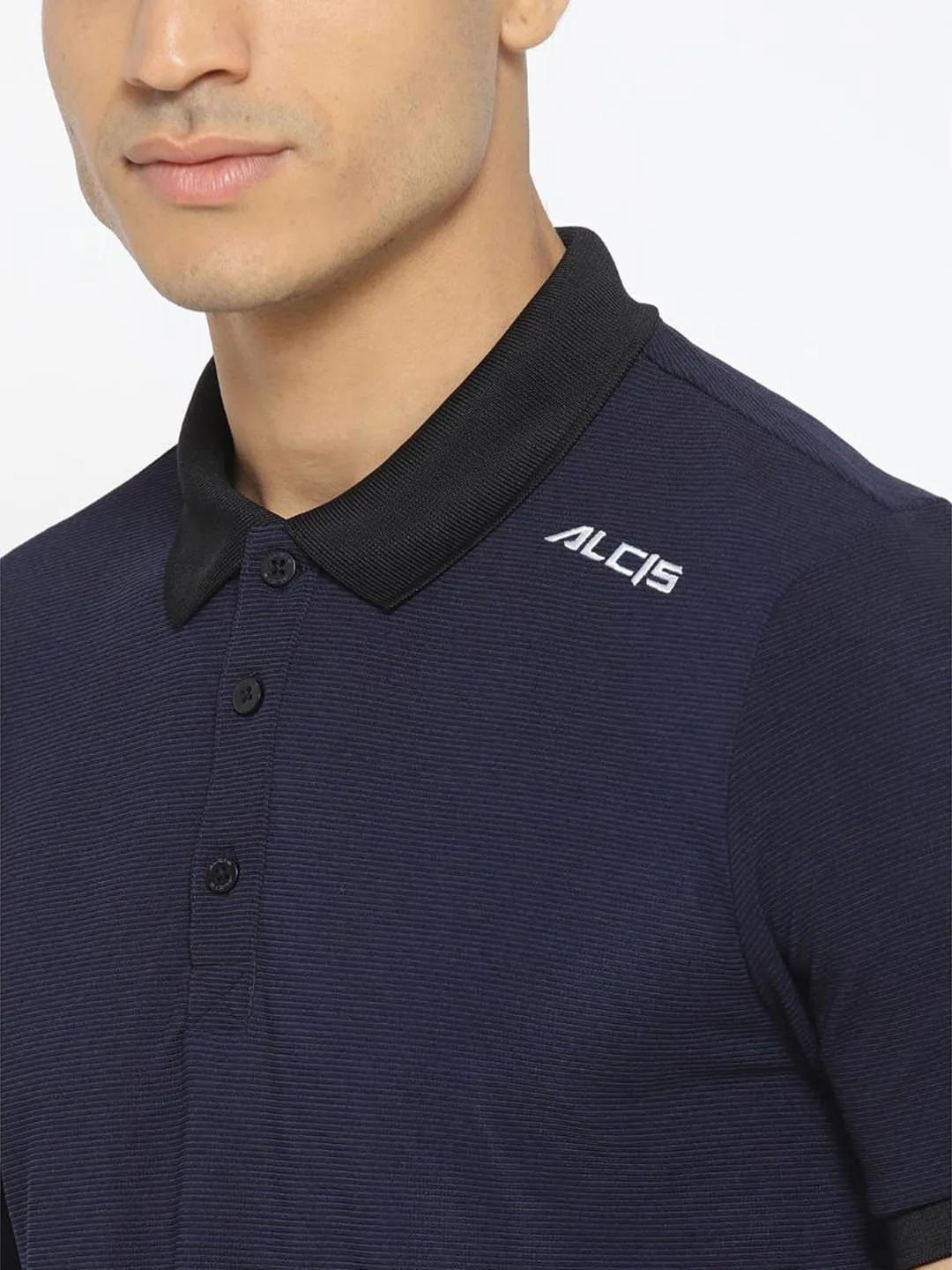 Alcis Men Navy Blue Solid Polo Collar T-shirt