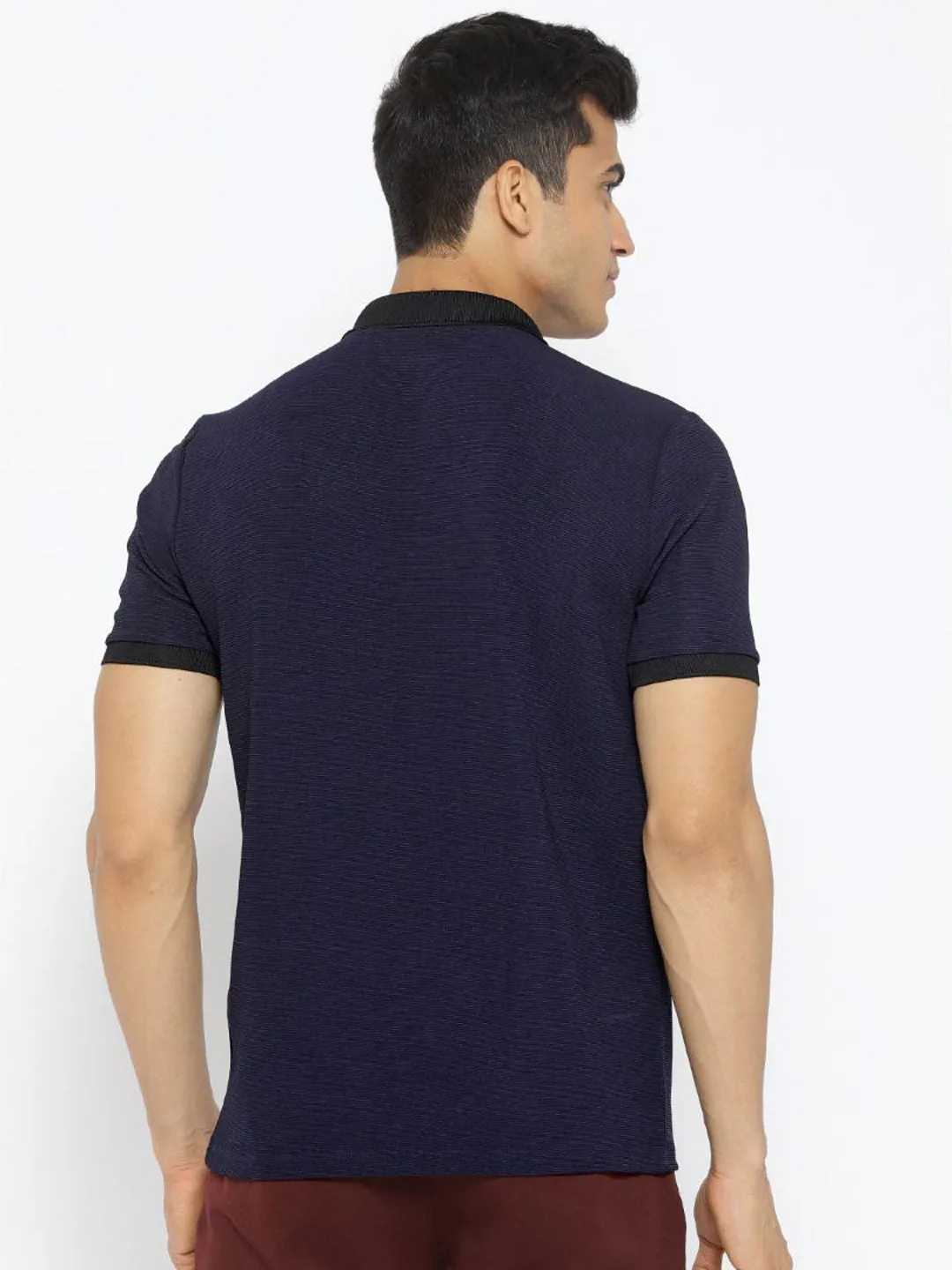 Alcis Men Navy Blue Solid Polo Collar T-shirt