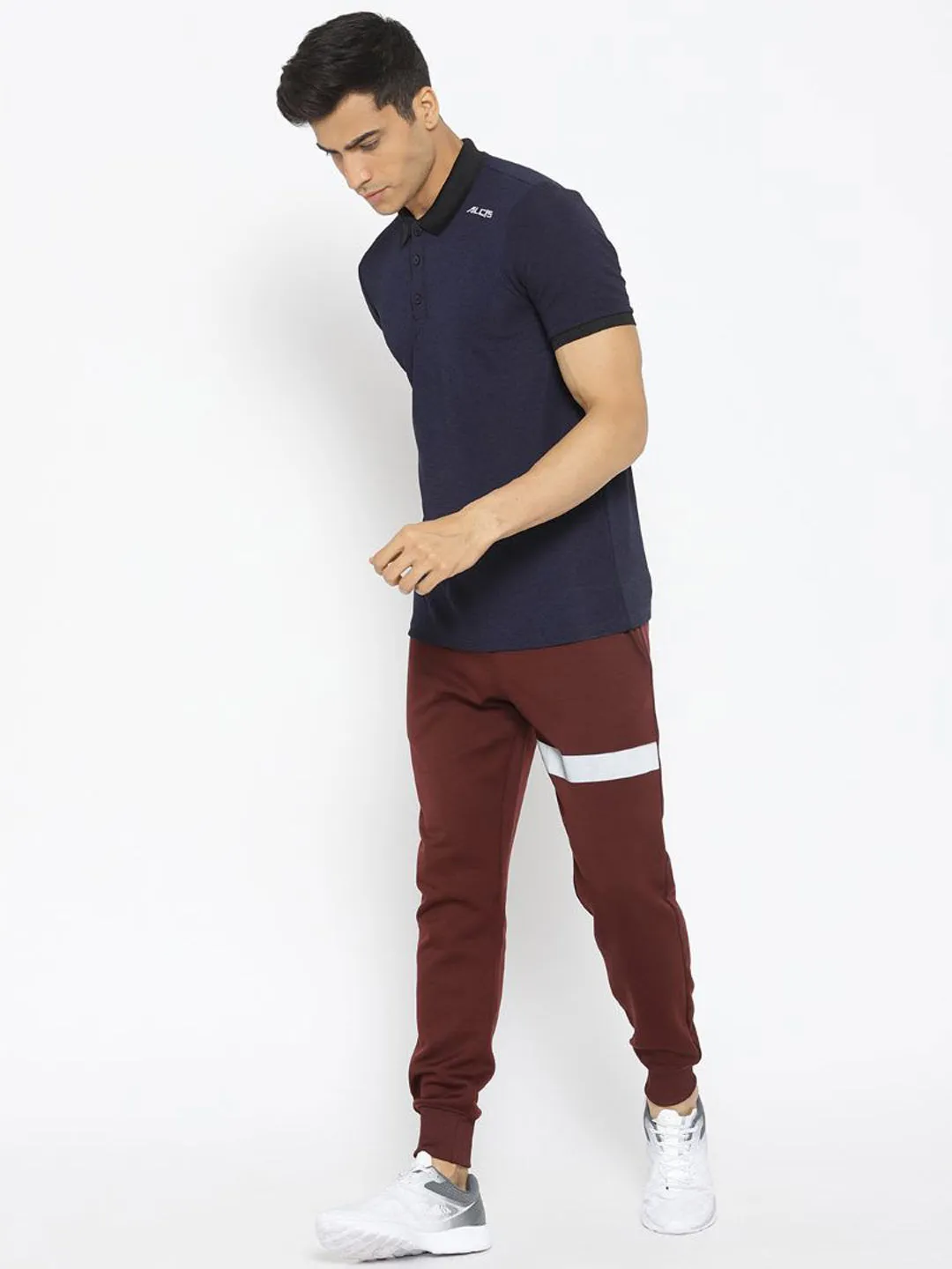Alcis Men Navy Blue Solid Polo Collar T-shirt