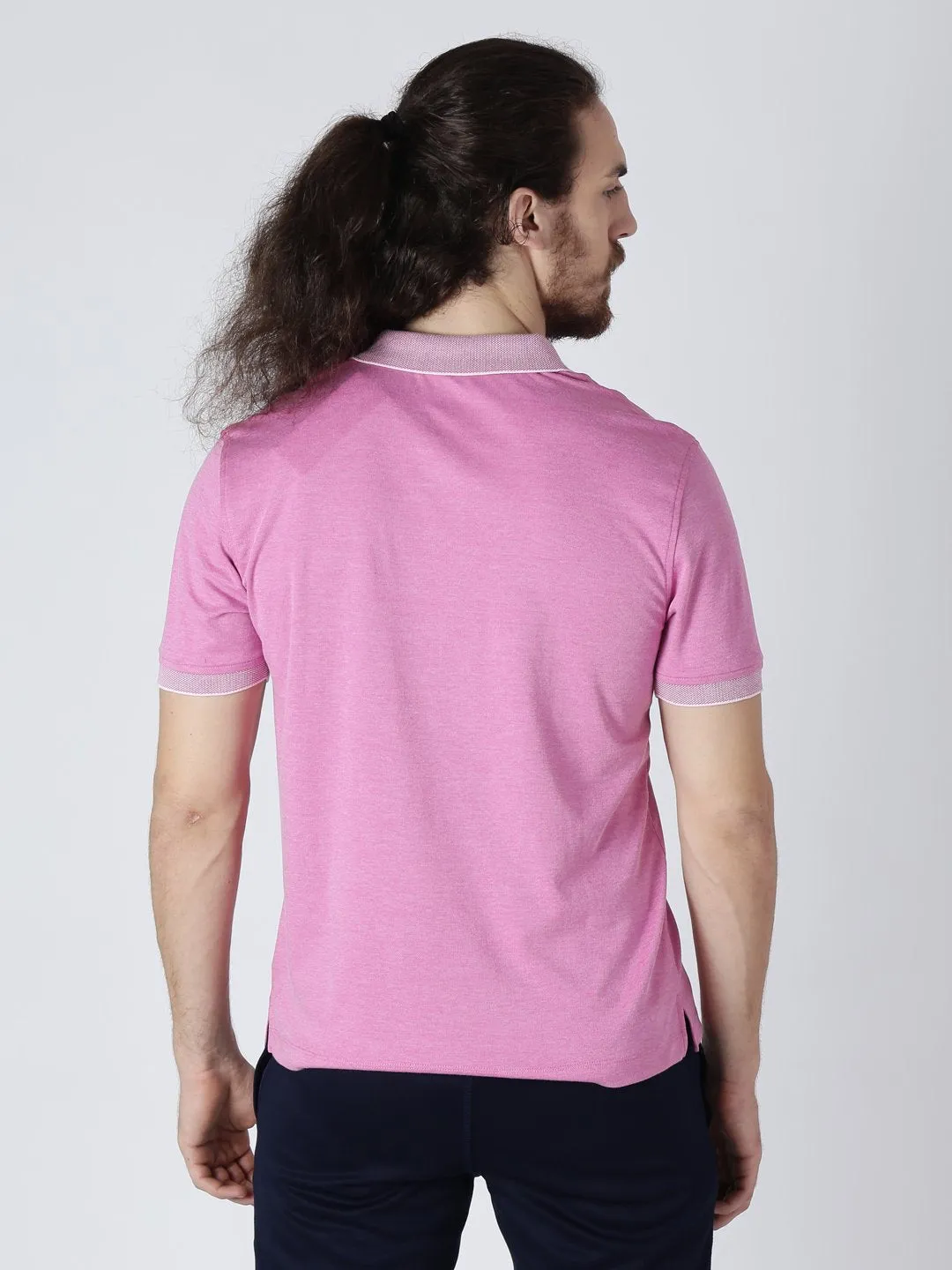 Alcis Men Pink Solid Polo Collar Slim Fit T-shirt