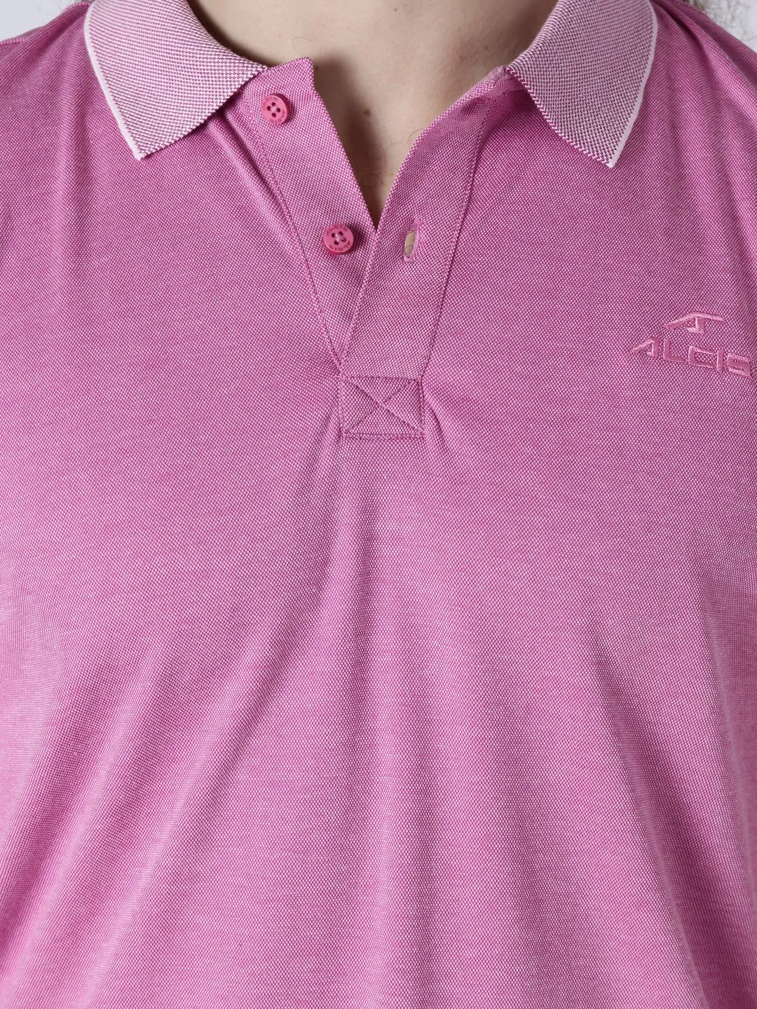 Alcis Men Pink Solid Polo Collar Slim Fit T-shirt