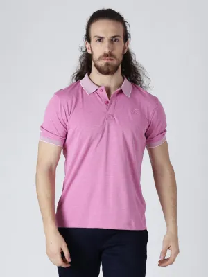 Alcis Men Pink Solid Polo Collar Slim Fit T-shirt