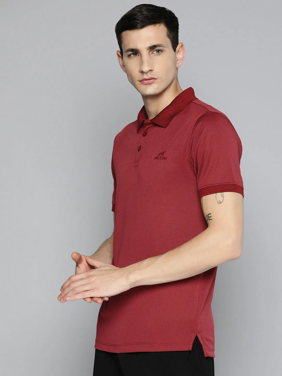 Alcis Men Red Polo Dry Tech Slim Fit  T-shirt