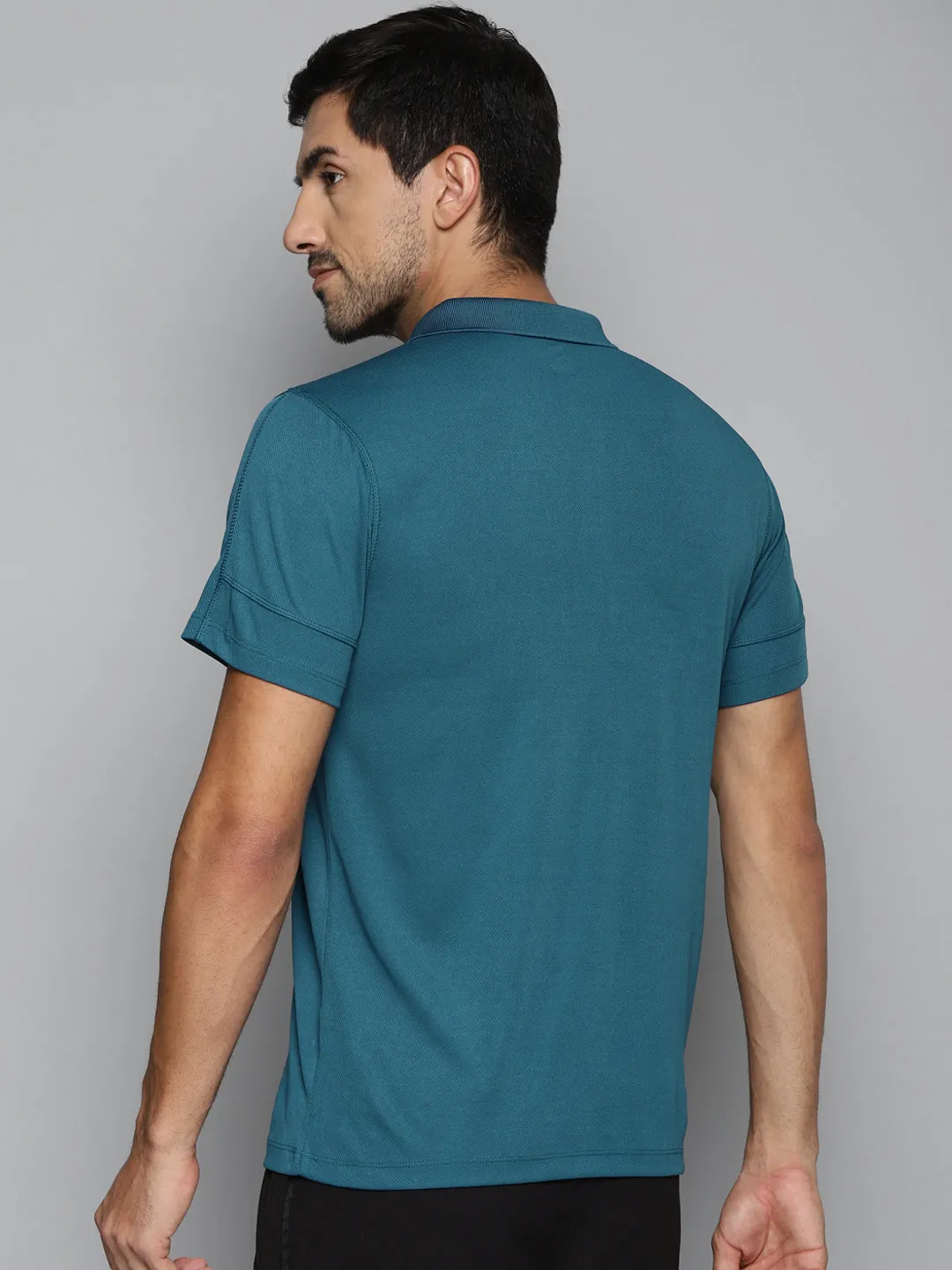 ALCIS Men Teal Blue Polo Collar Slim Fit Running T-shirt