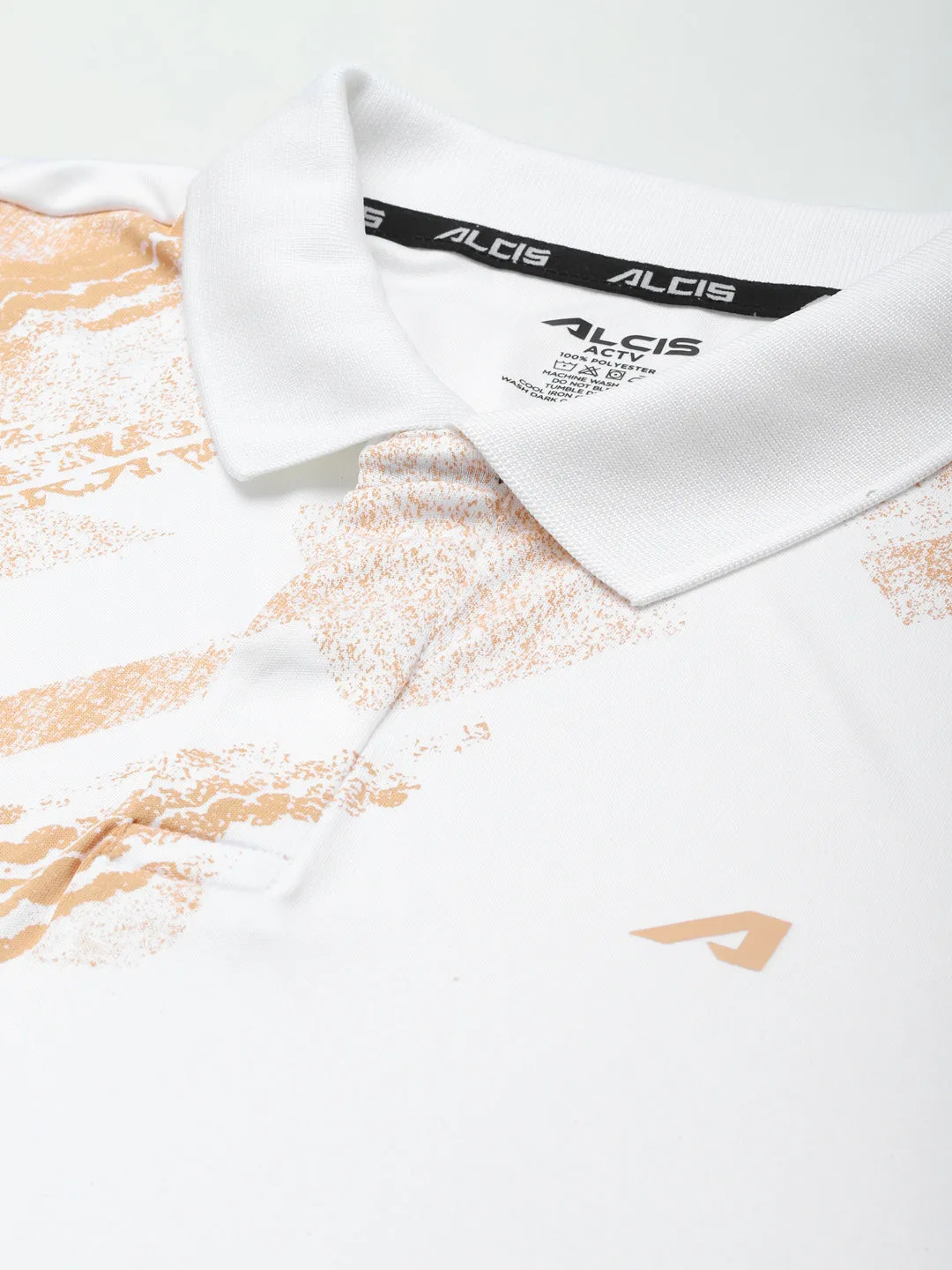 Alcis Men White Beige Printed Polo Collar Slim Fit T-shirt