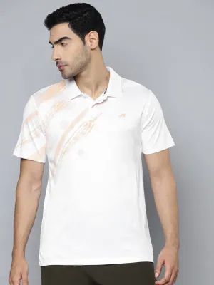 Alcis Men White Beige Printed Polo Collar Slim Fit T-shirt