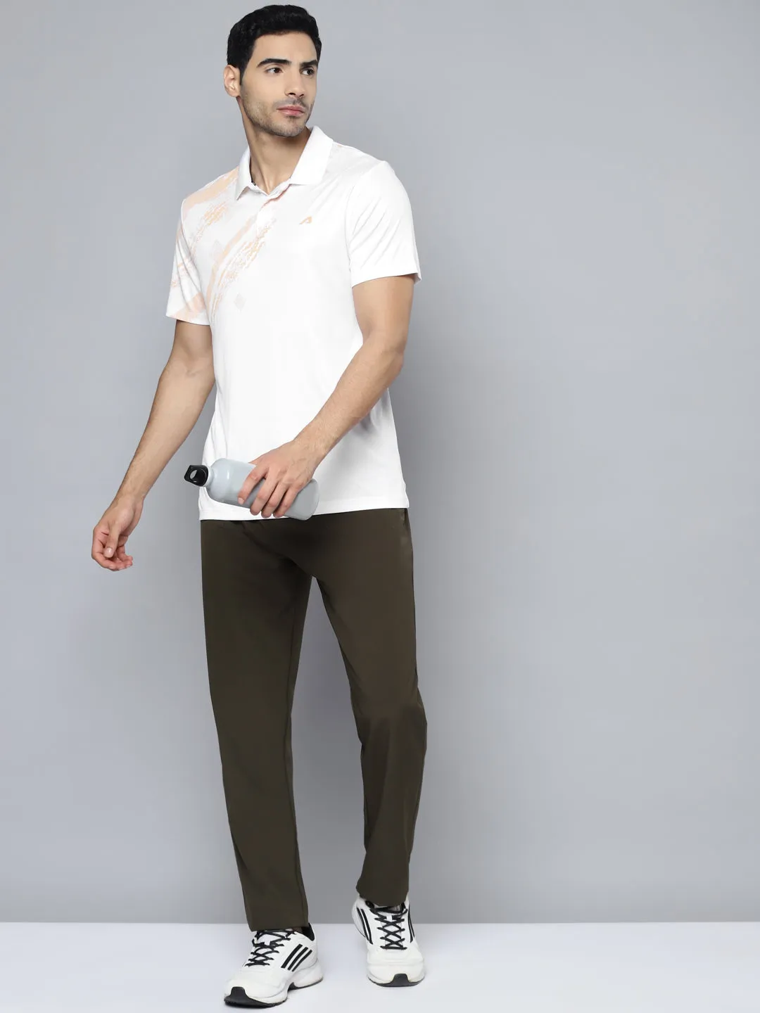 Alcis Men White Beige Printed Polo Collar Slim Fit T-shirt