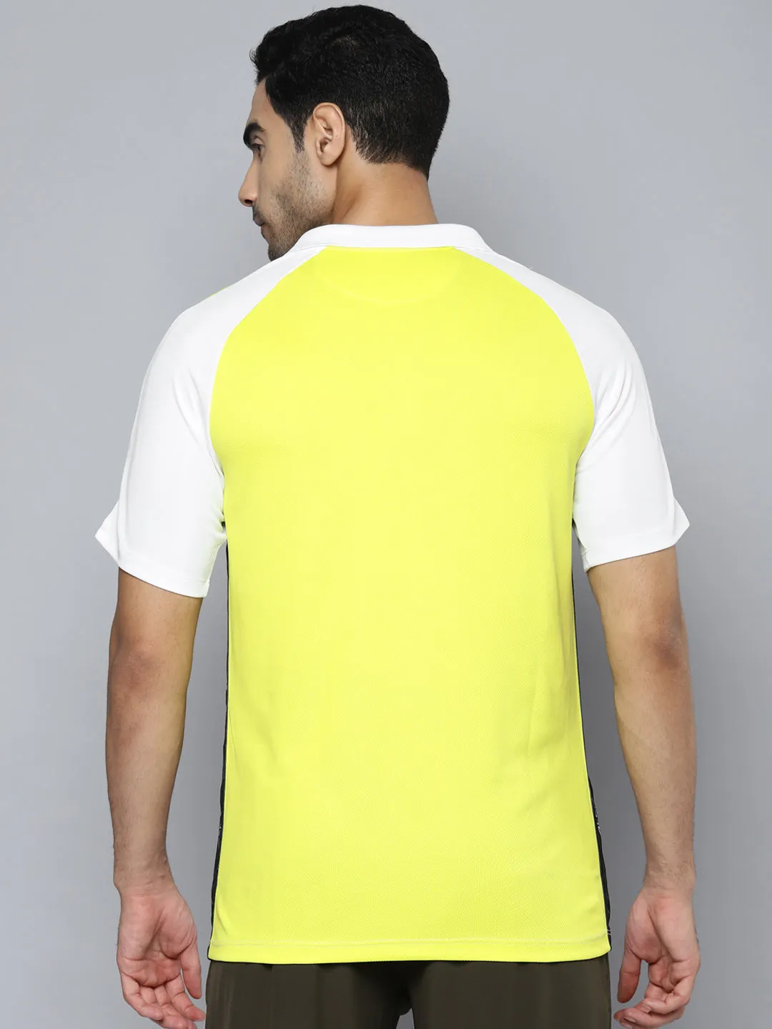 Alcis Men White Yellow Colourblocked Polo Collar Slim Fit T-shirt