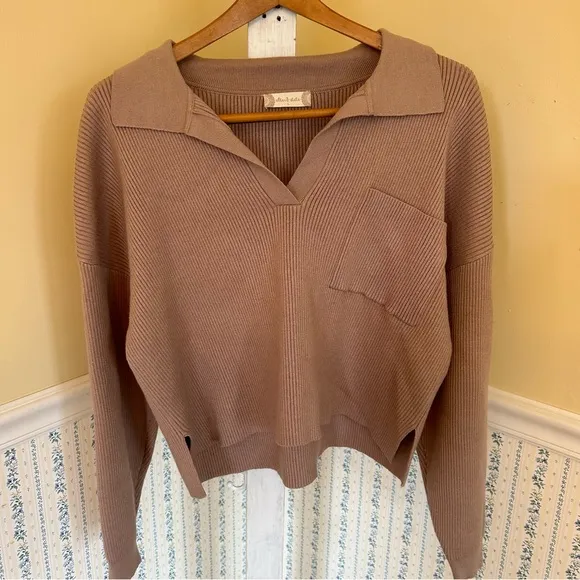 Altar’d State Ribbed Collared Cropped Sweater