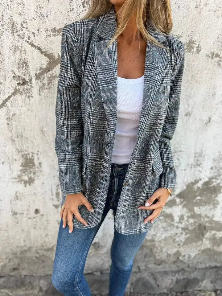 Amelia™ - Lapel Casual Check Blazer