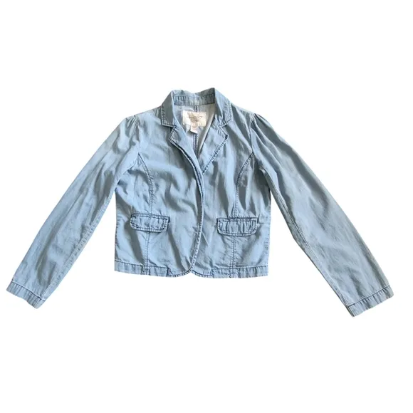 American Rag Cie Chambray Cotton Casual Blue Blazer Jacket Flap Pockets Size S
