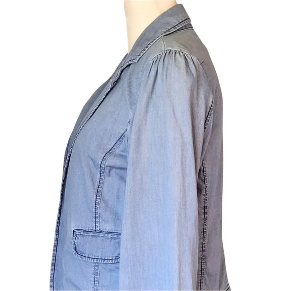 American Rag Cie Chambray Cotton Casual Blue Blazer Jacket Flap Pockets Size S