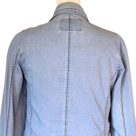 American Rag Cie Chambray Cotton Casual Blue Blazer Jacket Flap Pockets Size S