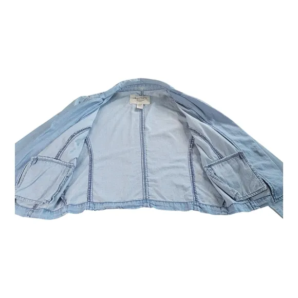 American Rag Cie Chambray Cotton Casual Blue Blazer Jacket Flap Pockets Size S
