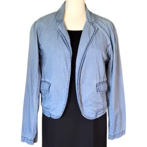 American Rag Cie Chambray Cotton Casual Blue Blazer Jacket Flap Pockets Size S