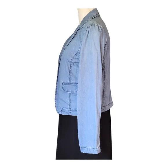 American Rag Cie Chambray Cotton Casual Blue Blazer Jacket Flap Pockets Size S