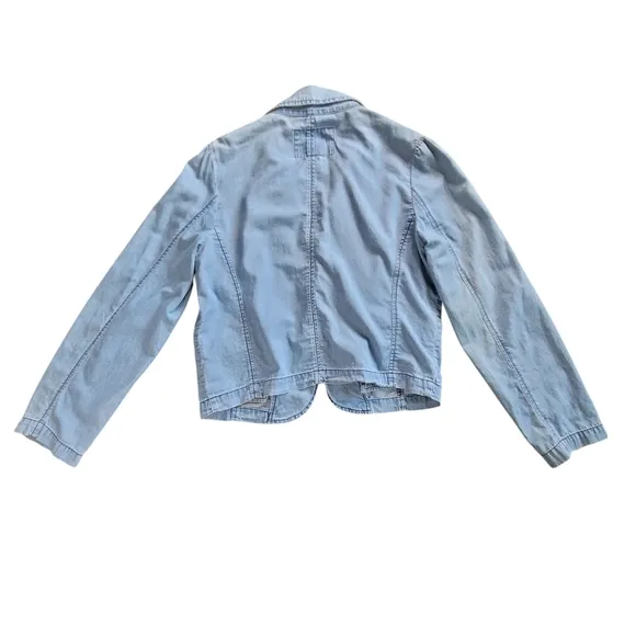 American Rag Cie Chambray Cotton Casual Blue Blazer Jacket Flap Pockets Size S