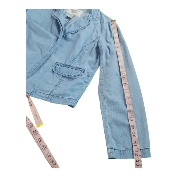 American Rag Cie Chambray Cotton Casual Blue Blazer Jacket Flap Pockets Size S