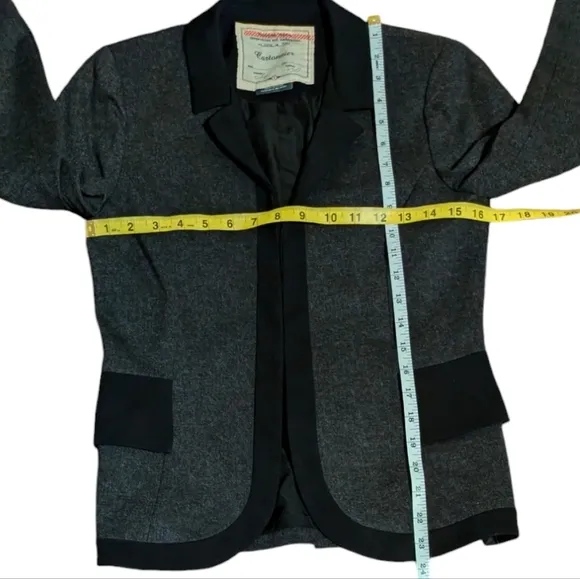Anthropologie Cartonnier Gray Peplum Blazer Fitted W Black Trim, Size 4 Office