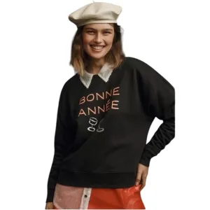 ANTHROPOLOGIE PHTHALO RUTH MAEVE BLUE CREW BONNE ANNEE CROP SWEATSHIRT XS