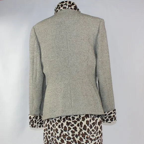 Apart Vintage Blazer &amp; Skirt Suit‎ Tan Tweed &amp; Leopard Print Size 10