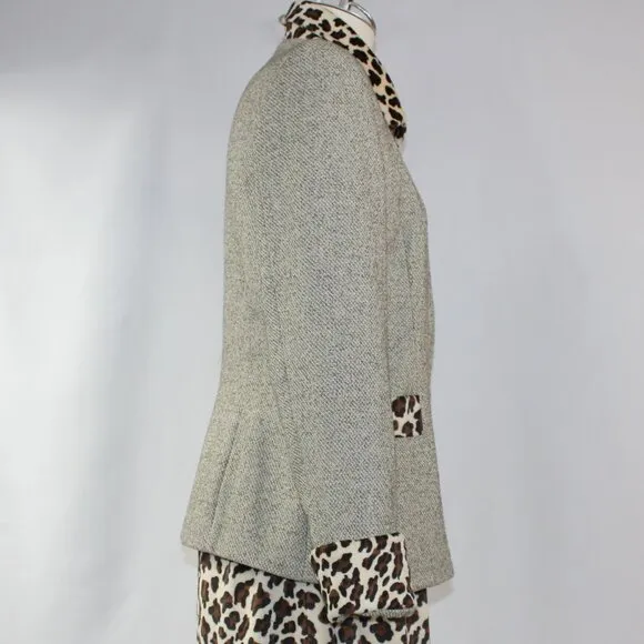 Apart Vintage Blazer &amp; Skirt Suit‎ Tan Tweed &amp; Leopard Print Size 10