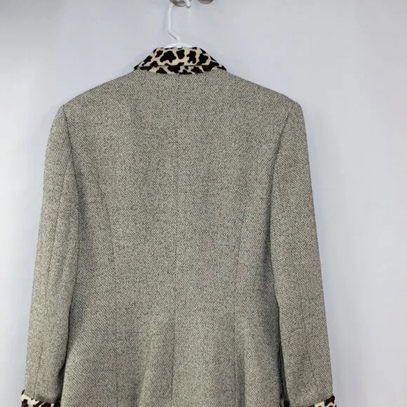 Apart Vintage Blazer &amp; Skirt Suit‎ Tan Tweed &amp; Leopard Print Size 10