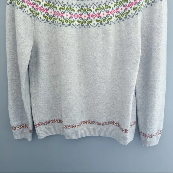 Appleseeds Fair Isle Knit Floral Pattern Sweater Gray Pink Size Medium