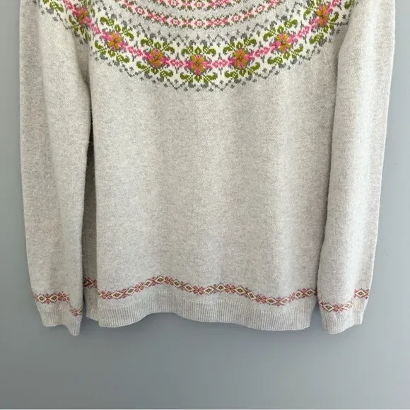 Appleseeds Fair Isle Knit Floral Pattern Sweater Gray Pink Size Medium
