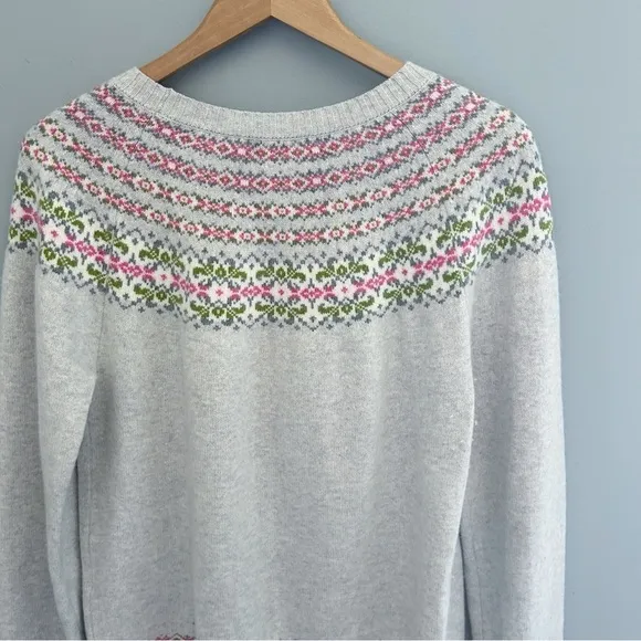 Appleseeds Fair Isle Knit Floral Pattern Sweater Gray Pink Size Medium