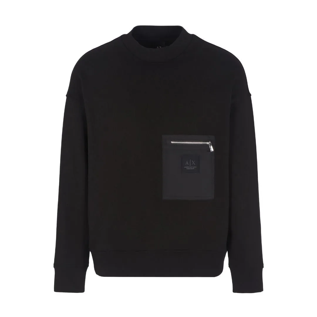 Armani Exchange Crewneck Sweatshirt With Zip-up Pocket Men - BLK