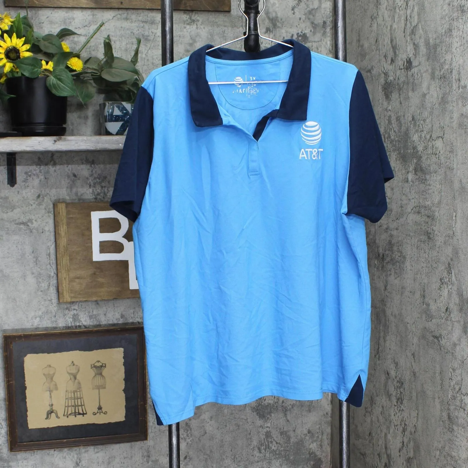 AT&T Womens Plus Size Colorblock Embroidered Logo Polo Shirt Navy Blue 3X
