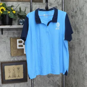 AT&T Womens Plus Size Colorblock Embroidered Logo Polo Shirt Navy Blue 3X